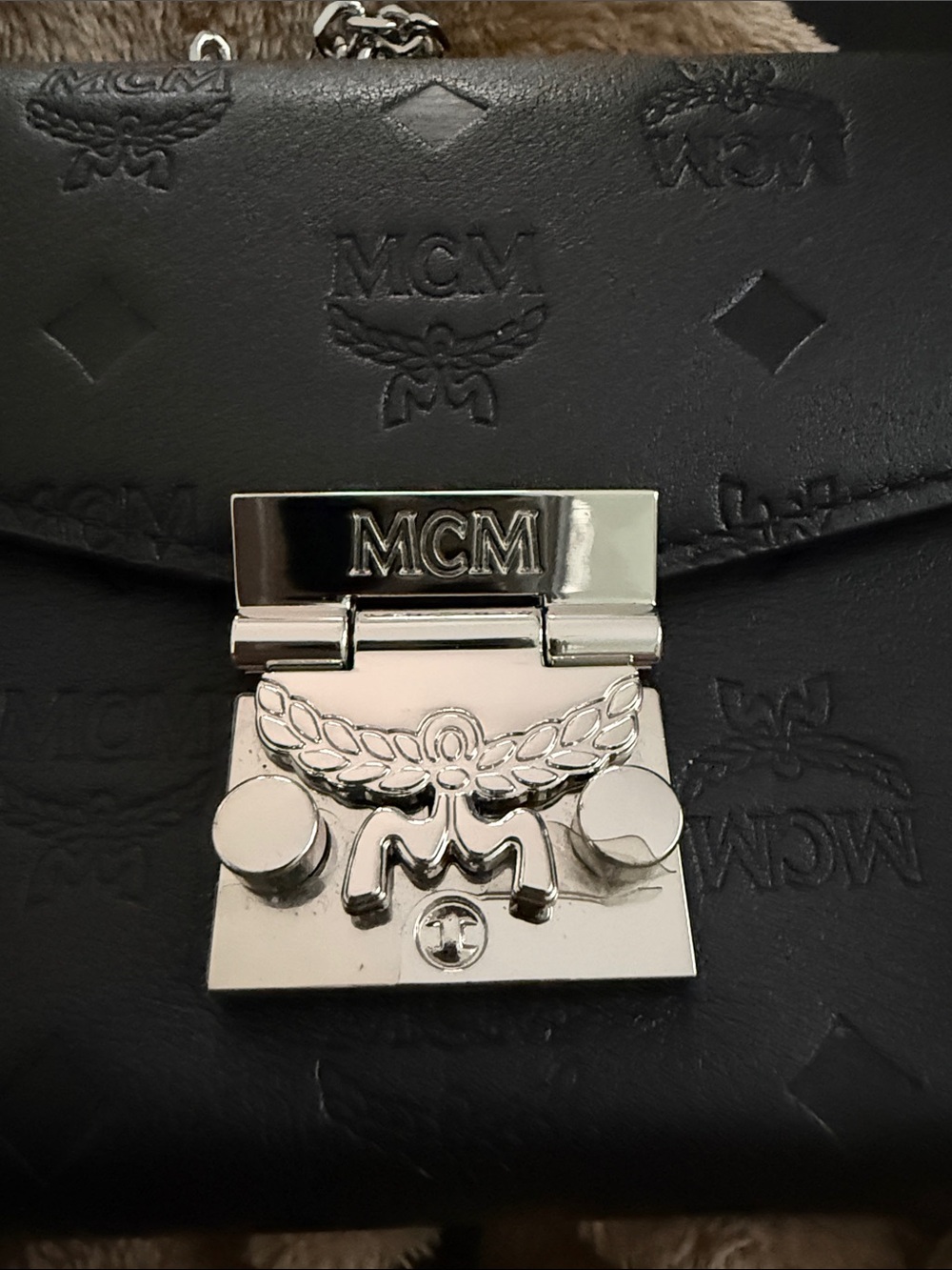 MCM Black Embossed Leather Chain Crossbody Bag with Silver Hardware - Picture 3 of 4